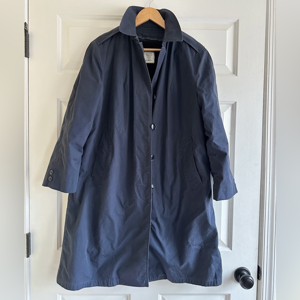 Vintage 60s All Weather Military Women’s 12 Petite Trench Coat Navy Sherpa Lined